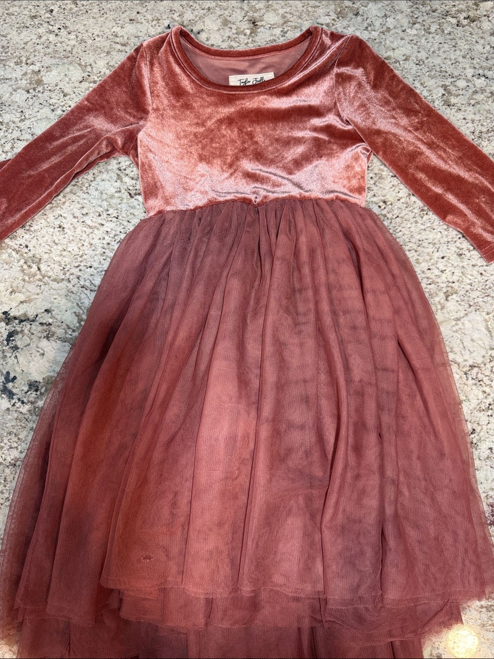 Girls Velvet & Tulle Dress - Dusty Rose